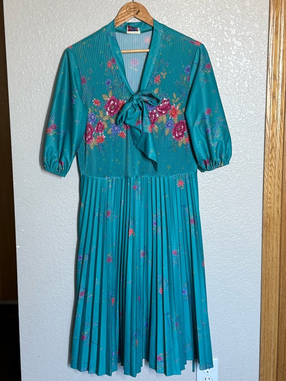 Vintage Queen Row Floral Pleated Secretary Dress